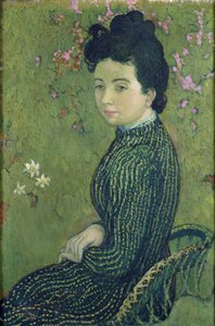 Portret van Eva Meurier in een groene jurk, 1891